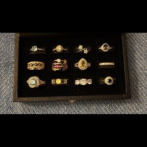 Elegant Multi-Color Gemstone 12 Ring Set